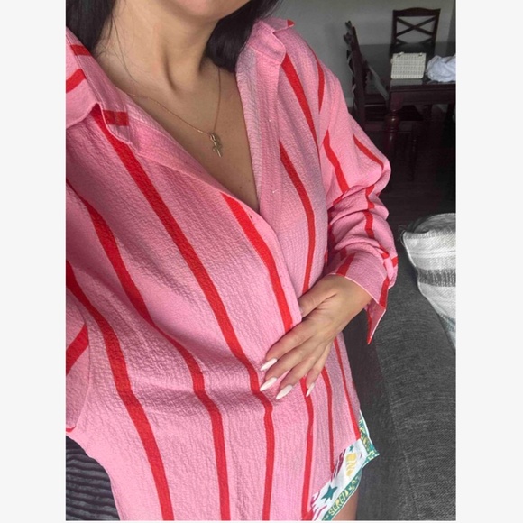 Pink Striped Oversized Button Down Shirt Long Sleeve - Picture 9 of 14